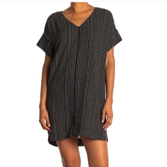 Madewell Novel Striped V-Neck Shift Dress Black size Small - Picture 1 of 5